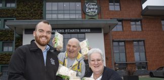 Leader crumpet competition; Pictured Tom Kellaway from Village Bakery with winners Nigel and Lynne Rielly
